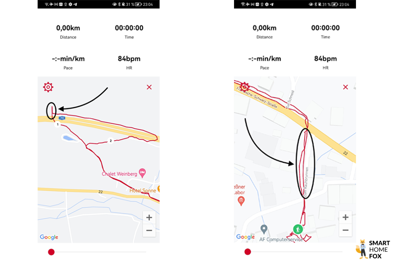 Man sieht die aufgezeichnete Strecke in der Polar Flow App.